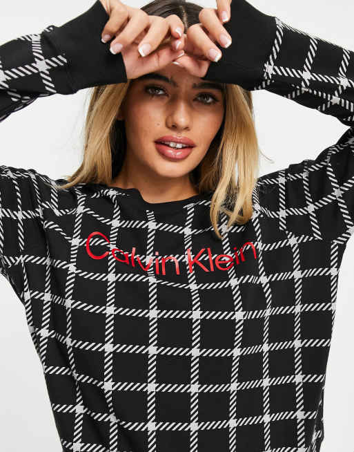 Calvin Klein Modern Cotton logo lounge sweat in black check print