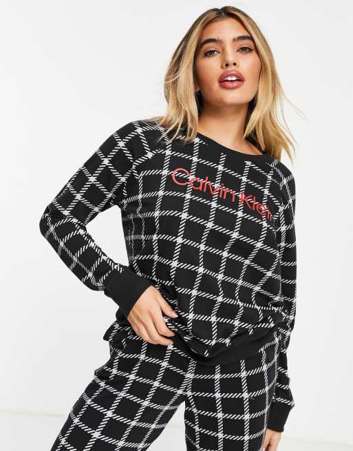 Calvin Klein Modern Cotton logo lounge sweat in black check print