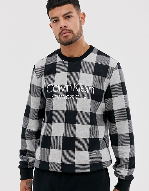 Calvin Klein Modern Cotton logo sweat in grey buffalo check