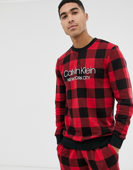 Calvin Klein Modern Cotton logo sweat in red buffalo check