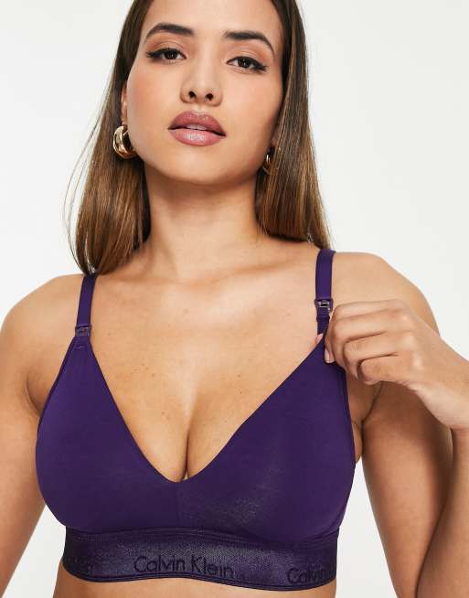 Calvin Klein Modern Cotton metallic logo lightly lined maternity bralette in purple ASOS