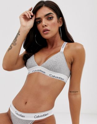 Calvin Klein - Modern Cotton - Ongevoerde triangel-bralette met merkband in grijs