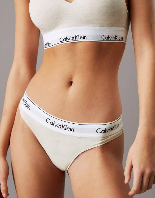 Calvin Klein - Modern Cotton - Perizoma color avena con fettuccia con logo, 3 di 4