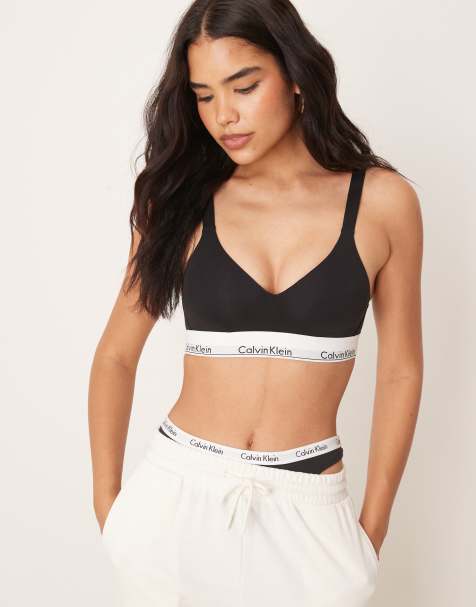 Calvin Klein Modern Cotton plunge lift bralet in black - view 1