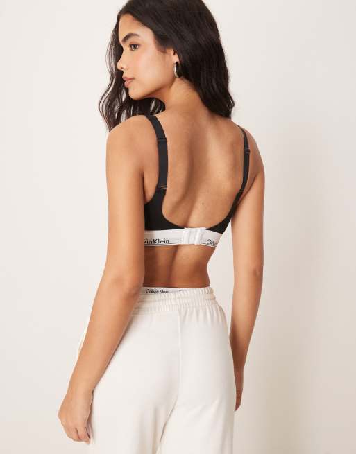 Calvin Klein Modern Cotton plunge lift bralet in black, 2 of 4