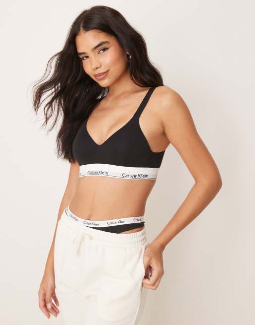 Calvin Klein Modern Cotton plunge lift bralet in black, 4 of 4