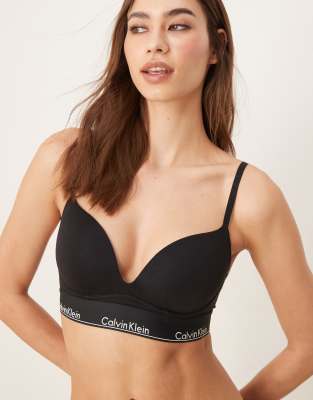 Calvin Klein - Modern Cotton - Push-up-BH in Schwarz mit tiefem Ausschnitt-Blau