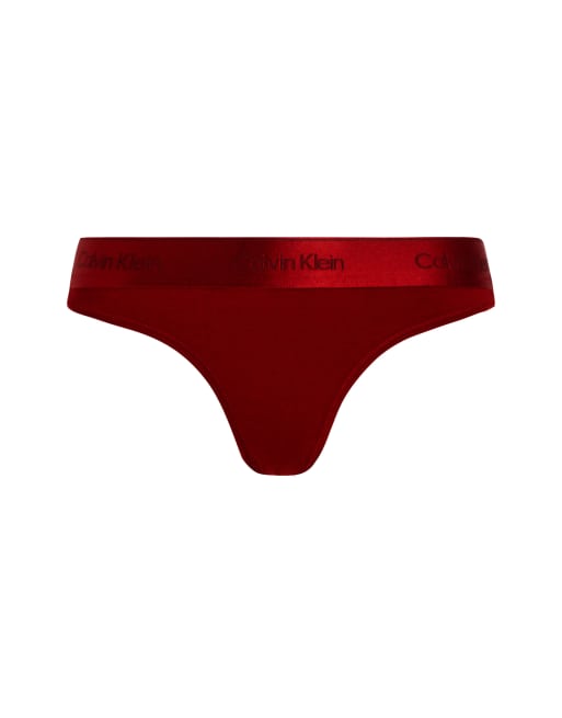 Calvin Klein - Modern Cotton - Rød G-streng med metallisk logo-taljebånd, 3 af 4