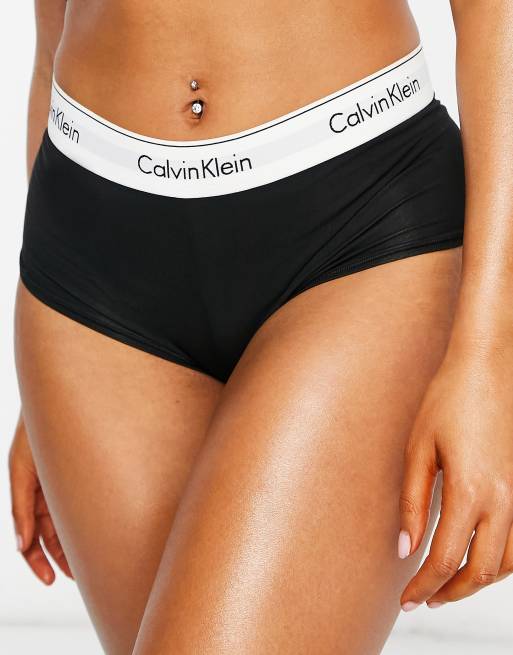 Calvin Klein Women's Regular Modern Cotton Boyshort Panty, Black, Small 