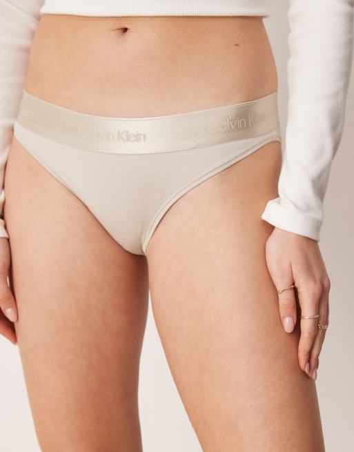 Calvin Klein - Modern Cotton - Slip bikini color crema con fettuccia metallizzata del logo