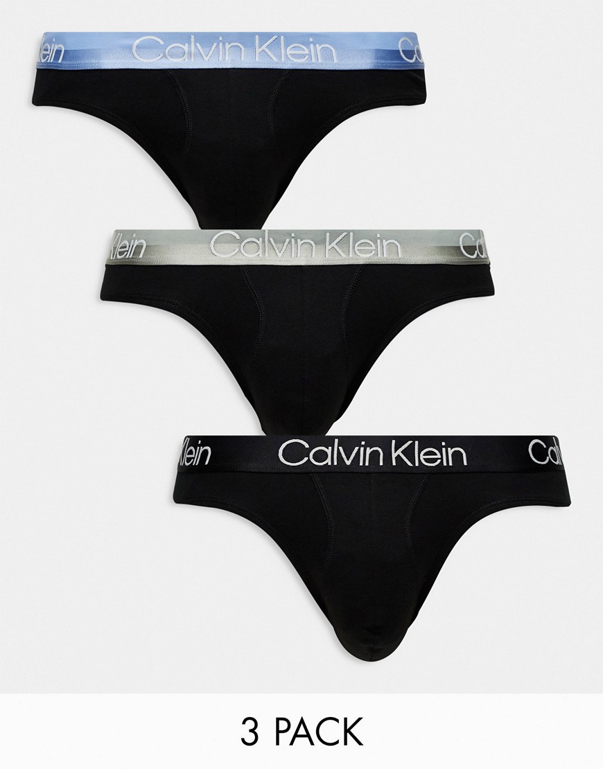 Calvin Klein modern cotton stretch briefs 3 pack in black with coloured waistband