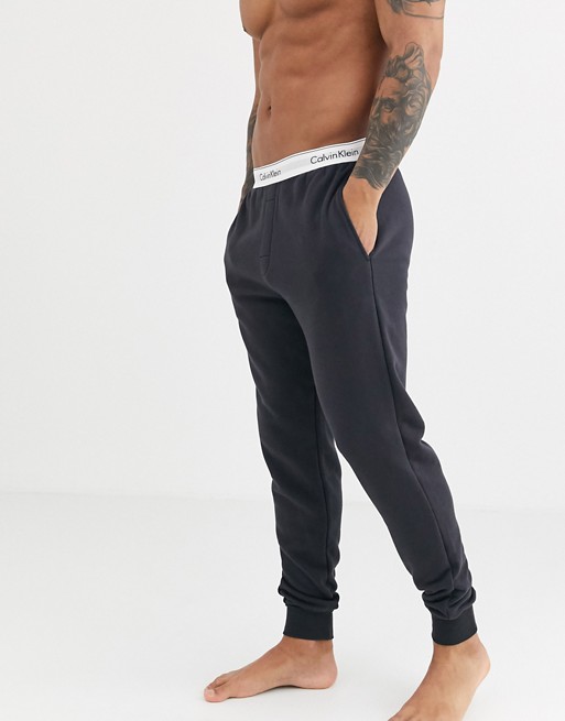 Calvin Klein Modern Cotton Stretch cuffed joggers with logo waistband in dark grey