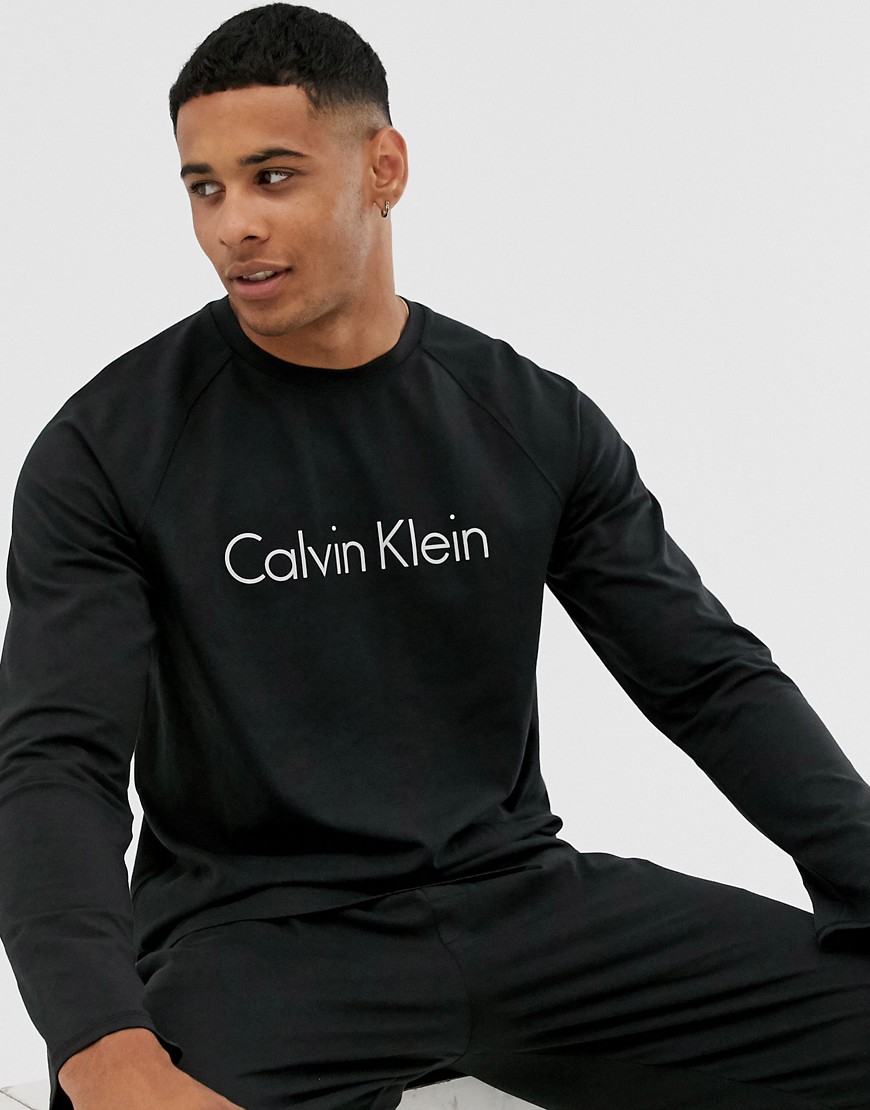 Calvin Klein Modern Cotton Stretch long sleeve top and trousers pyjama set-Black