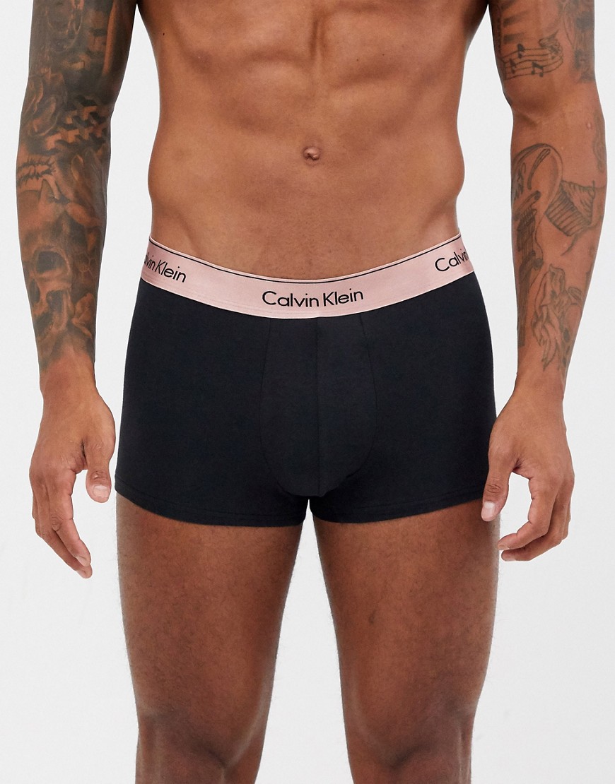 Calvin Klein Modern Cotton Stretch trunks in black with metallic waistband