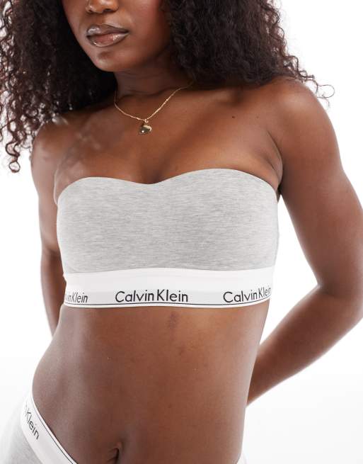 Calvin Klein – Modern Cotton – Szara bawełniana braletka z dekoltem bandeau i lekko wyściełanymi miseczkami