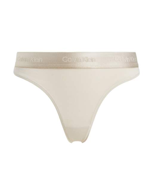 Calvin Klein Modern Cotton thong with metallic logo taping in cream, 3 of 4