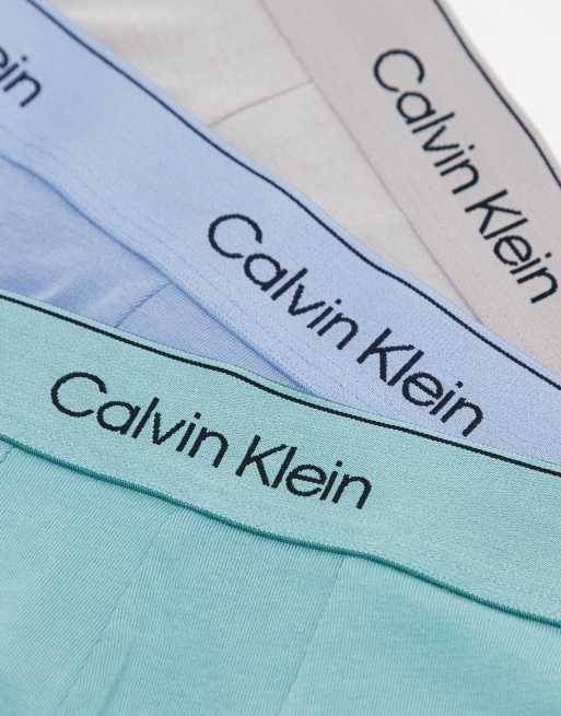 Calvin Klein modern cotton trunks 3 pack in beige/blue/green, 2 of 3
