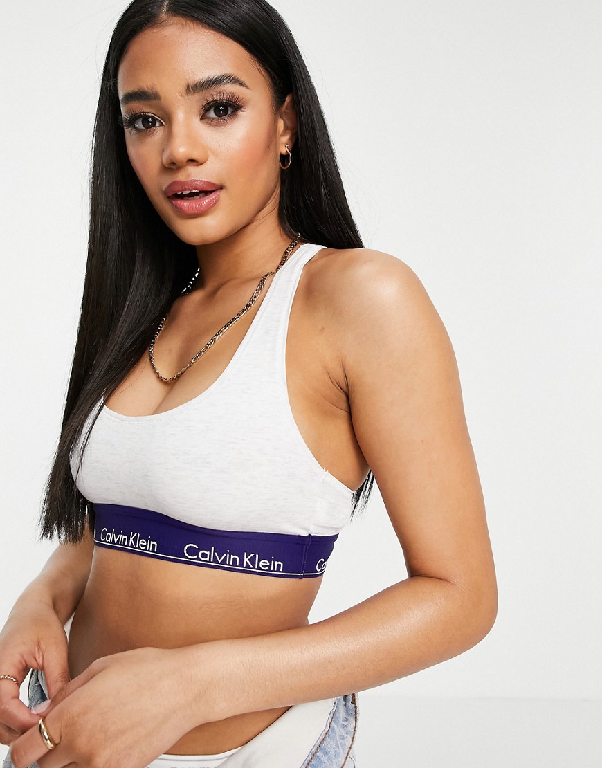 Calvin Klein Modern Cotton unlined bralette in off white and blue-Multi