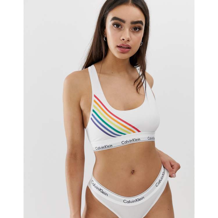 Calvin Klein Modern Cotton Unlined Bralette in Rainbow Stripe | ASOS