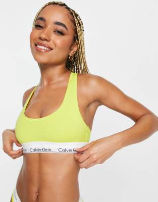 Calvin Klein Modern Cotton Unlined Logo Bralette In Citrina Yellow In Yellow