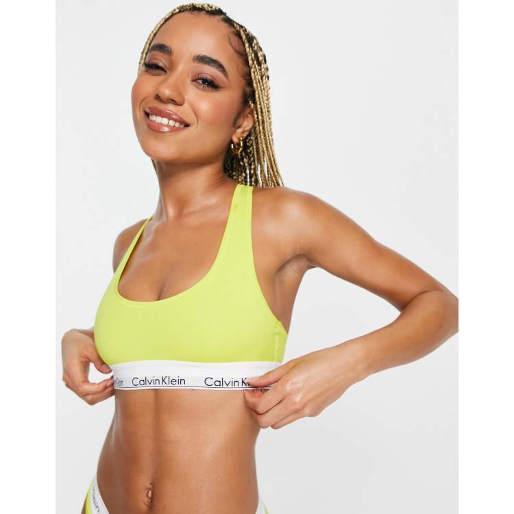 Calvin Klein Modern Cotton unlined logo bralette in citrina yellow