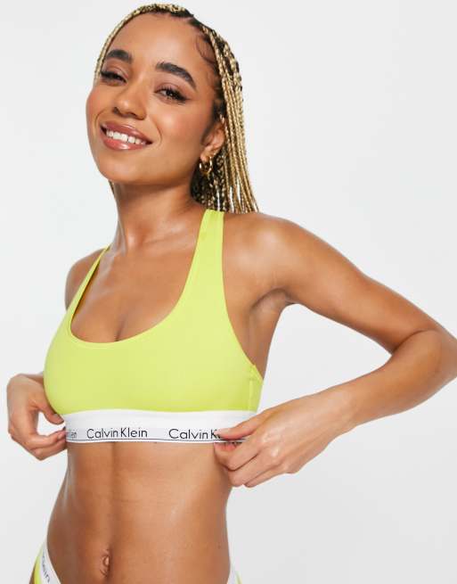 Calvin Klein Modern Cotton unlined logo bralette in citrina yellow