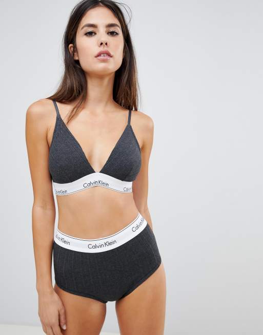 Calvin Klein unlined triangle bralette in charcoal grey