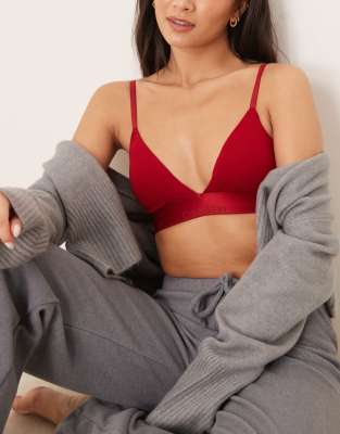 Calvin Klein Calvin Klein Modern Cotton unlined triangle bralette with metallic logo taping in red