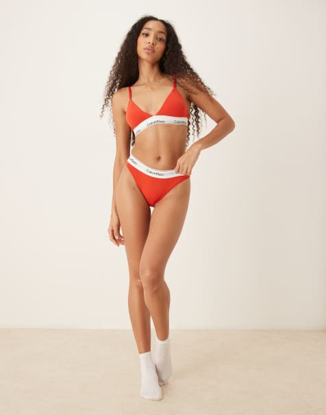 Calvin Klein Modern Cotton high leg tanga in red