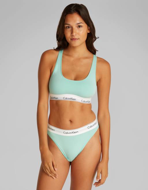 Calvin Klein – Modern Cotton – Wysoko wycięte figi o fasonie tanga w kolorze miętowoniebieskim