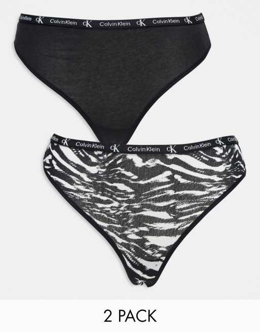 Calvin Klein – Modern Cotton – Zestaw 2 par stringów w kolorze czarnym/ w tygrysie pasy