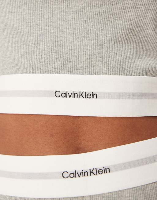 Calvin Klein - Modern - Crop top en tissu côtelé à manches longues - Gris, 4 de 4