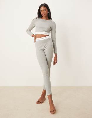 Calvin Klein - Modern - Gerippte Lounge-Leggings in Grau mit Logobund