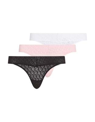 Calvin Klein - Modern Lace - 3er-Pack Tangas in Schwarz/Weiß/Rosa mit niedrigem Bund-Bunt