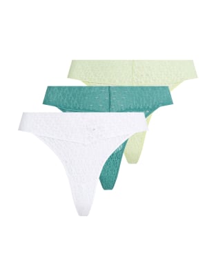 Calvin Klein - Modern Lace - 3er-Pack Tangas in Weiß/Grün/Petrol mit Spitze und niedrigem Bund-Bunt