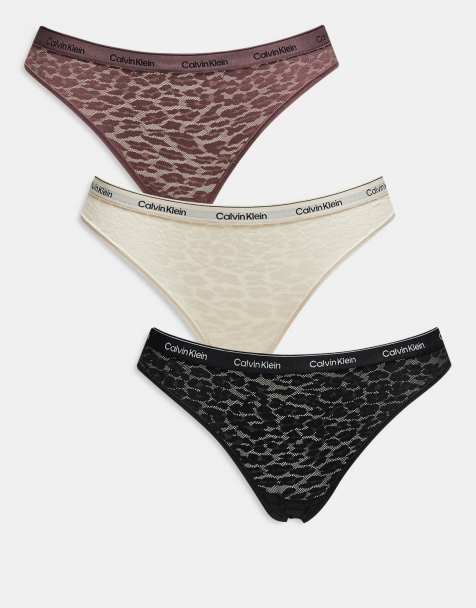 Calvin Klein – Modern Lace – Bikinitrosor i neutrala färger med logga på midjebandet, 3-pack - view 1