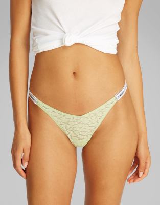 Calvin Klein Modern Lace Dipped Thong In Green