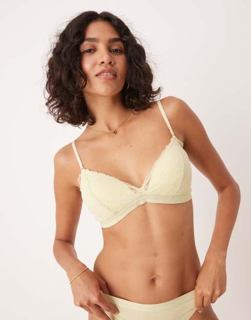 Calvin Klein Modern Lace lightly lined triangle bra in soft yellow, 3 of 4