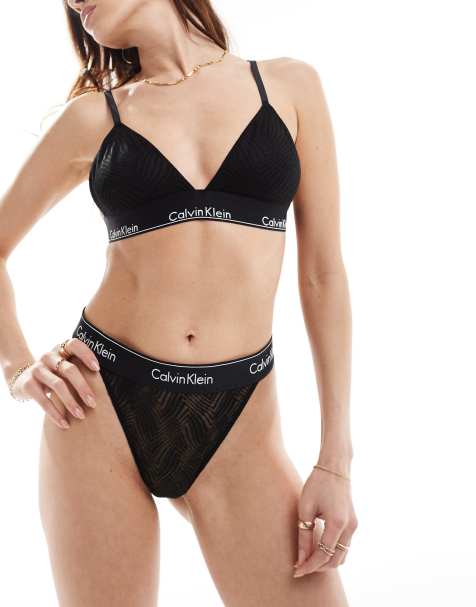 Calvin Klein Modern Lace lightly lined triangle bralet in black - view 1