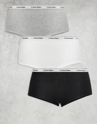 Calvin Klein Modern Logo 3 Pack Boyshorts In Gray
