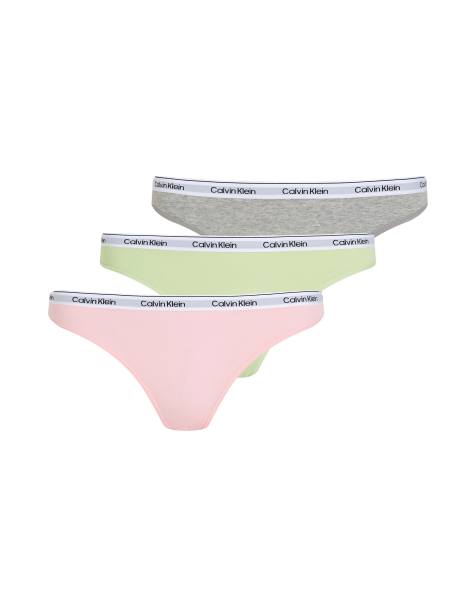 Calvin Klein Modern Logo 3 pack lingerie thongs in green/pink/grey - view 1
