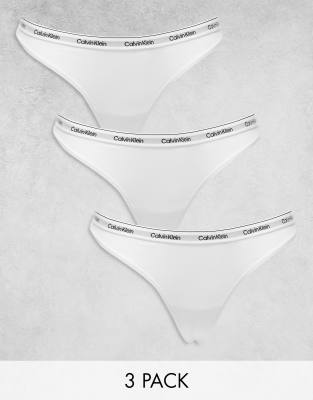 Calvin Klein Modern Logo 3 pack lingerie thongs in white