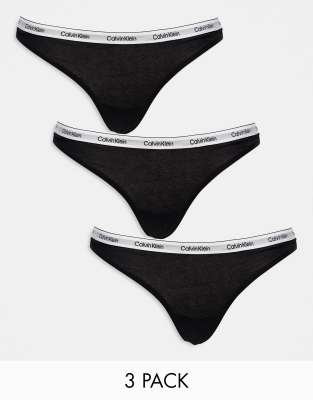 Calvin Klein Calvin Klein Modern Logo 3 pack thong in black