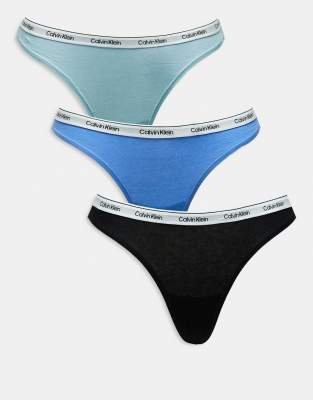 Calvin Klein Modern Logo 3 Pack Thongs In Multi