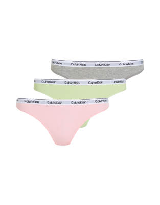 Calvin Klein Modern Logo 3 pack thongs in green/pink/grey - view 1