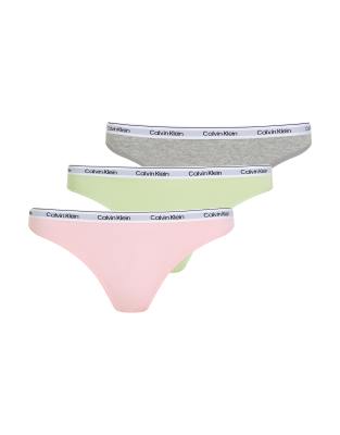 Calvin Klein - Modern Logo - 3er-Pack Bikinihosen in Grün/Rosa/Grau-Bunt