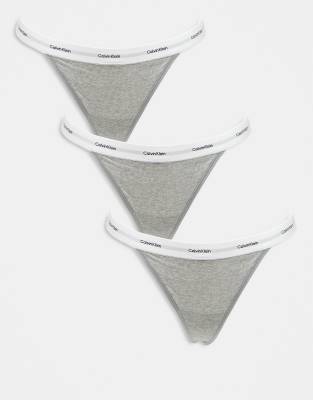 Calvin Klein - Modern Logo - 3er-Pack Tangas in Grau-Bunt