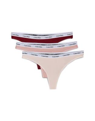 Calvin Klein - Modern Logo - 3er-Pack Tangas in Rosa mit Logobund