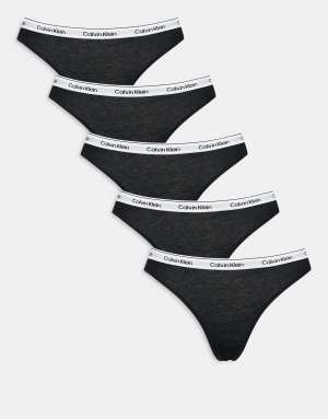 Calvin Klein Modern Logo 5 pack bikini briefs in black