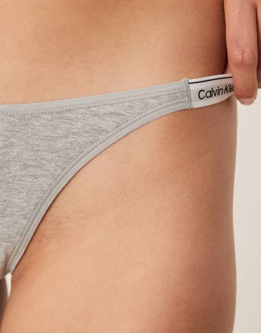 Calvin Klein Modern Logo dipped lingerie thong in grey, 4 of 4